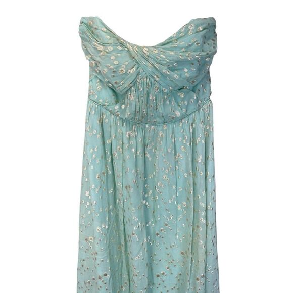 NWT Shoshanna Jennifer Aqua Gold Strapless Maxi A-line Formal SILK Dress sz 4 - Picture 5 of 13